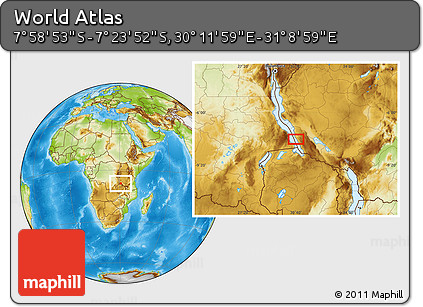 Physical Location Map of the Area around 7° 41' 23" S, 30° 40' 29" E