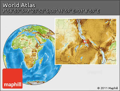Physical Location Map of the Area around 7° 41' 23" S, 30° 40' 29" E