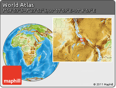 Physical Location Map of the Area around 7° 41' 23" S, 30° 40' 29" E