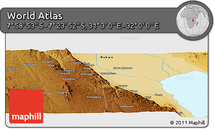 Physical Panoramic Map of the Area around 7° 41' 23" S, 31° 31' 29" E