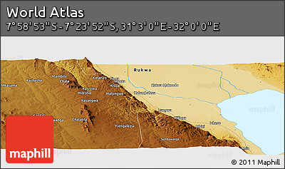 Physical Panoramic Map of the Area around 7° 41' 23" S, 31° 31' 29" E