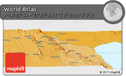 Political Panoramic Map of the Area around 7° 41' 23" S, 31° 31' 29" E