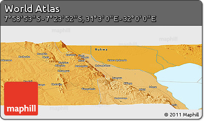 Political Panoramic Map of the Area around 7° 41' 23" S, 31° 31' 29" E