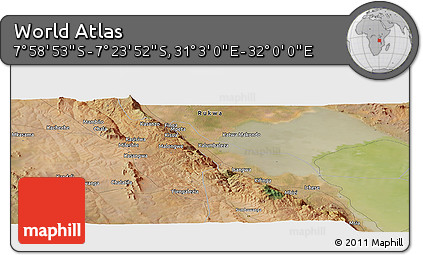 Satellite Panoramic Map of the Area around 7° 41' 23" S, 31° 31' 29" E