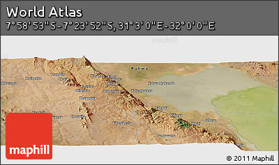Satellite Panoramic Map of the Area around 7° 41' 23" S, 31° 31' 29" E
