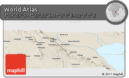 Shaded Relief Panoramic Map of the Area around 7° 41' 23" S, 31° 31' 29" E