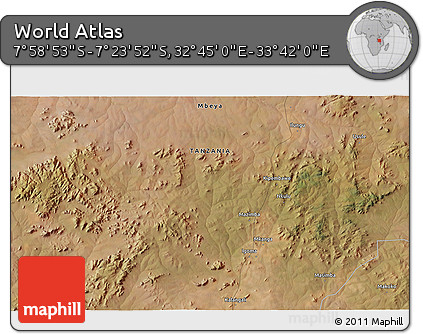 Satellite 3D Map of the Area around 7° 41' 23" S, 33° 13' 30" E