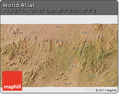 Satellite 3D Map of the Area around 7° 41' 23" S, 33° 13' 30" E