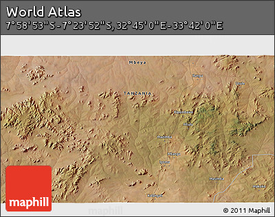Satellite 3D Map of the Area around 7° 41' 23" S, 33° 13' 30" E
