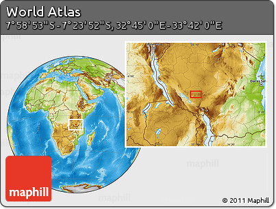 Physical Location Map of the Area around 7° 41' 23" S, 33° 13' 30" E