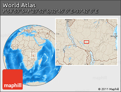 Shaded Relief Location Map of the Area around 7° 41' 23" S, 33° 13' 30" E