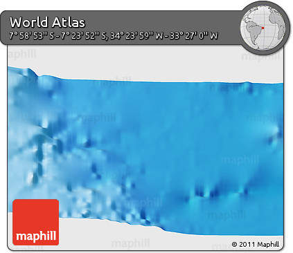 Physical 3D Map of the Area around 7° 41' 23" S, 33° 55' 29" W
