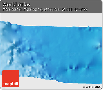 Physical 3D Map of the Area around 7° 41' 23" S, 33° 55' 29" W