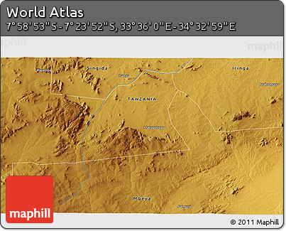 Physical 3D Map of the Area around 7° 41' 23" S, 34° 4' 30" E