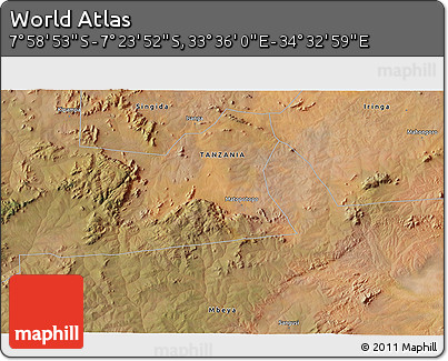 Satellite 3D Map of the Area around 7° 41' 23" S, 34° 4' 30" E