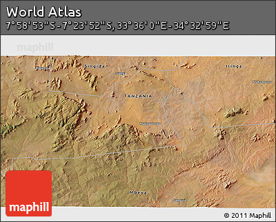 Satellite 3D Map of the Area around 7° 41' 23" S, 34° 4' 30" E