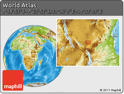 Physical Location Map of the Area around 7° 41' 23" S, 34° 4' 30" E