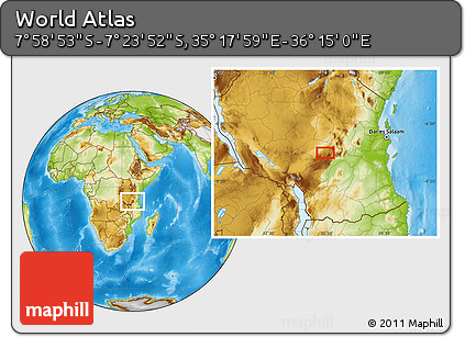 Physical Location Map of the Area around 7° 41' 23" S, 35° 46' 29" E