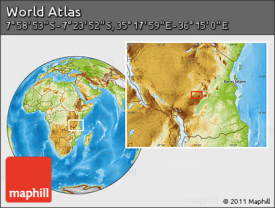 Physical Location Map of the Area around 7° 41' 23" S, 35° 46' 29" E