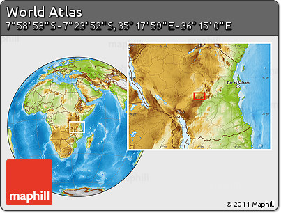 Physical Location Map of the Area around 7° 41' 23" S, 35° 46' 29" E