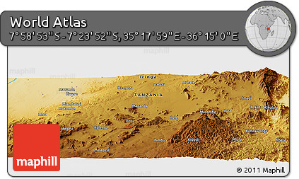 Physical Panoramic Map of the Area around 7° 41' 23" S, 35° 46' 29" E