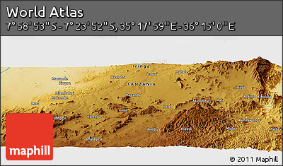 Physical Panoramic Map of the Area around 7° 41' 23" S, 35° 46' 29" E