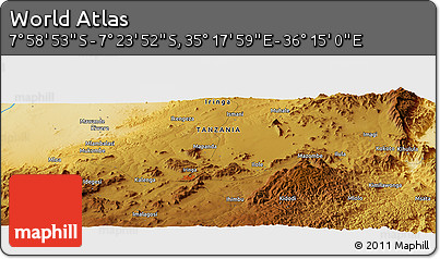 Physical Panoramic Map of the Area around 7° 41' 23" S, 35° 46' 29" E