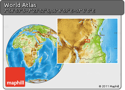 Physical Location Map of the Area around 7° 41' 23" S, 36° 37' 30" E