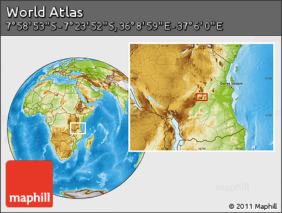 Physical Location Map of the Area around 7° 41' 23" S, 36° 37' 30" E