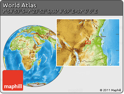 Physical Location Map of the Area around 7° 41' 23" S, 36° 37' 30" E