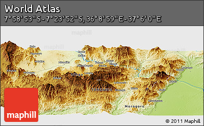 Physical Panoramic Map of the Area around 7° 41' 23" S, 36° 37' 30" E
