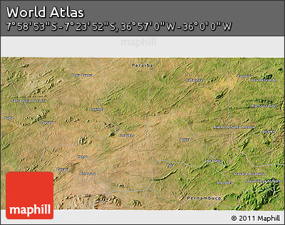 Satellite 3D Map of the Area around 7° 41' 23" S, 36° 28' 30" W
