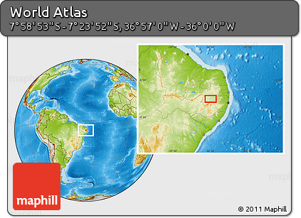 Physical Location Map of the Area around 7° 41' 23" S, 36° 28' 30" W