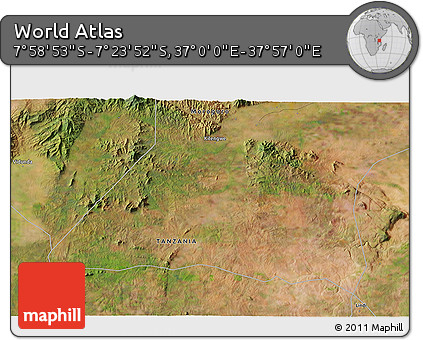 Satellite 3D Map of the Area around 7° 41' 23" S, 37° 28' 30" E
