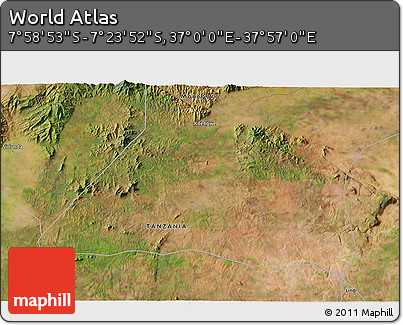Satellite 3D Map of the Area around 7° 41' 23" S, 37° 28' 30" E