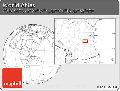 Blank Location Map of the Area around 7° 41' 23" S, 37° 28' 30" E