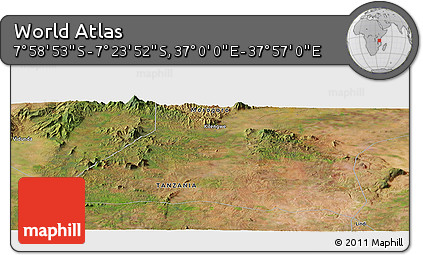 Satellite Panoramic Map of the Area around 7° 41' 23" S, 37° 28' 30" E