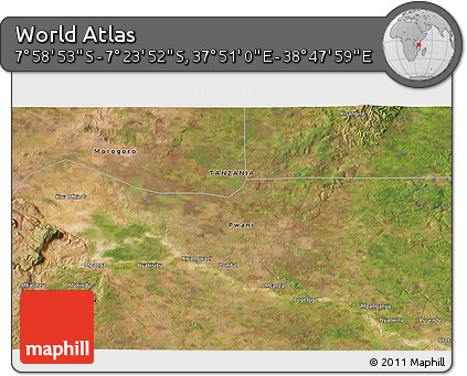 Satellite 3D Map of the Area around 7° 41' 23" S, 38° 19' 30" E