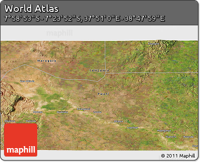 Satellite 3D Map of the Area around 7° 41' 23" S, 38° 19' 30" E