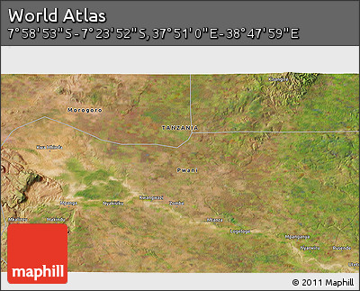 Satellite 3D Map of the Area around 7° 41' 23" S, 38° 19' 30" E