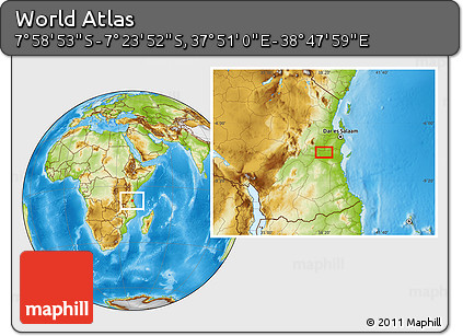 Physical Location Map of the Area around 7° 41' 23" S, 38° 19' 30" E