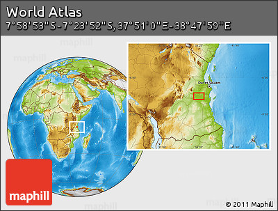 Physical Location Map of the Area around 7° 41' 23" S, 38° 19' 30" E