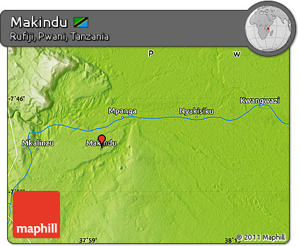 Physical Map of Makindu