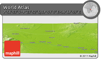 Physical Panoramic Map of the Area around 7° 41' 23" S, 38° 19' 30" E