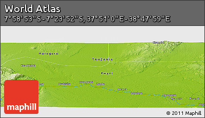 Physical Panoramic Map of the Area around 7° 41' 23" S, 38° 19' 30" E