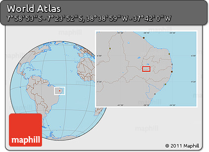 Gray Location Map of the Area around 7° 41' 23" S, 38° 10' 29" W