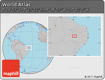 Gray Location Map of the Area around 7° 41' 23" S, 38° 10' 29" W