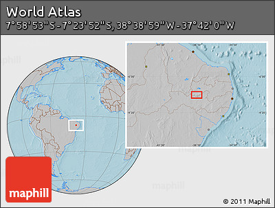 Gray Location Map of the Area around 7° 41' 23" S, 38° 10' 29" W, hill shading