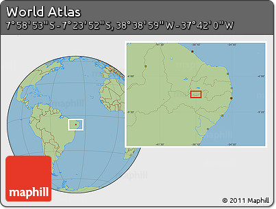 Savanna Style Location Map of the Area around 7° 41' 23" S, 38° 10' 29" W