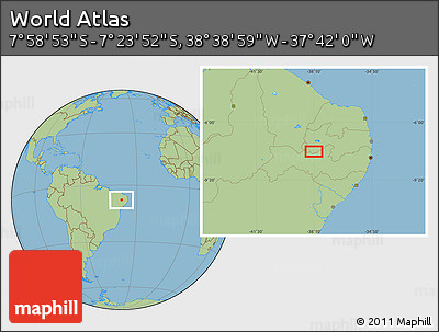 Savanna Style Location Map of the Area around 7° 41' 23" S, 38° 10' 29" W